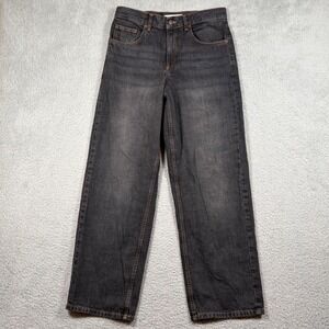 Topshop Womens Wide Leg High Rise Baggy Denim Cinch Back Jeans Black W28 L32